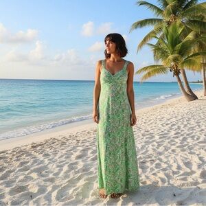 Lilly Pulitzer Green and Pink Patterned Maxi Dress